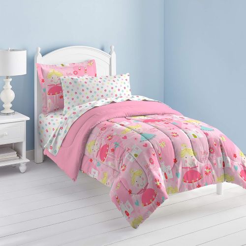  Dream Factory Pretty Princess Ultra Soft Microfiber Girls Comforter Set, Pink, Twin