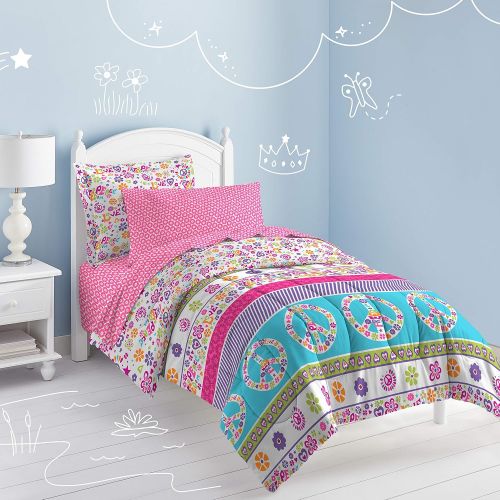  Dream Factory Peace And Love Peace Signs Girls Comforter Set, Multi-Colored, Twin