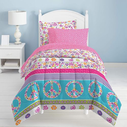  Dream Factory Peace And Love Peace Signs Girls Comforter Set, Multi-Colored, Twin