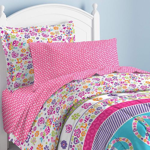  Dream Factory Peace And Love Peace Signs Girls Comforter Set, Multi-Colored, Twin