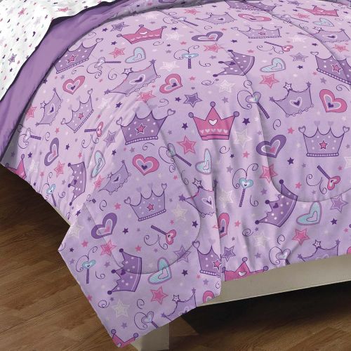  Dream Factory Purple Princess Hearts And Crowns Girls Comforter Set, Multi, Twin