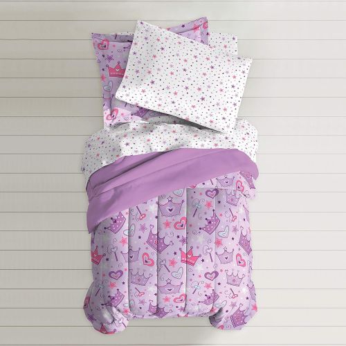  Dream Factory Purple Princess Hearts And Crowns Girls Comforter Set, Multi, Twin