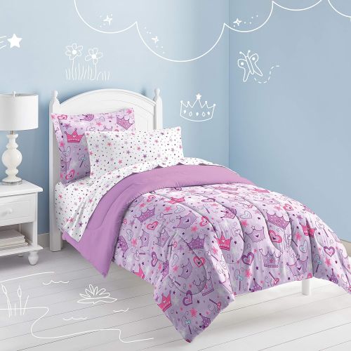  Dream Factory Purple Princess Hearts And Crowns Girls Comforter Set, Multi, Twin