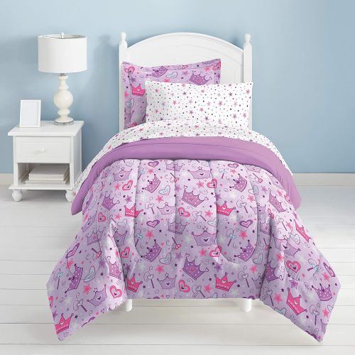  Dream Factory Purple Princess Hearts And Crowns Girls Comforter Set, Multi, Twin