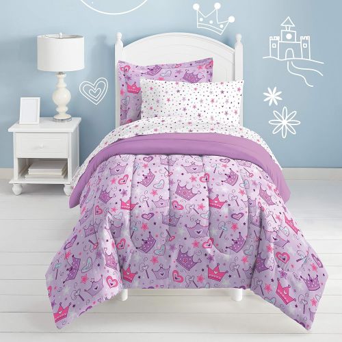  Dream Factory Purple Princess Hearts And Crowns Girls Comforter Set, Multi, Twin
