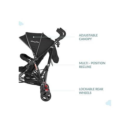  Volgo Twin Umbrella Stroller in Black, Lightweight Double Stroller for Infant & Toddler, Compact Easy Fold, Large Storage Basket, Large and Adjustable Canopy