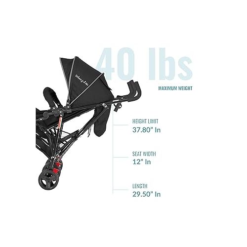  Volgo Twin Umbrella Stroller in Black, Lightweight Double Stroller for Infant & Toddler, Compact Easy Fold, Large Storage Basket, Large and Adjustable Canopy
