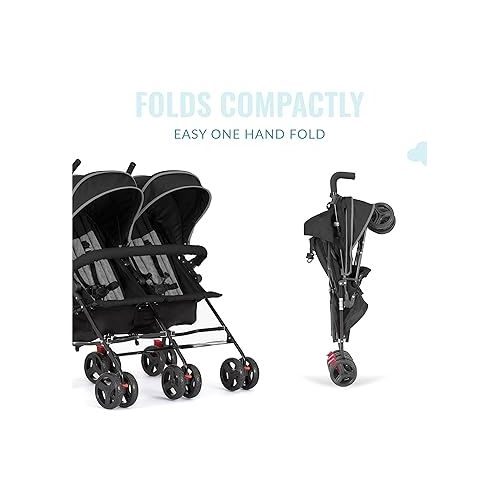  Volgo Twin Umbrella Stroller in Black, Lightweight Double Stroller for Infant & Toddler, Compact Easy Fold, Large Storage Basket, Large and Adjustable Canopy