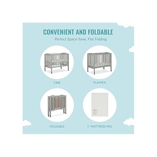  2 in 1 Folding Portable Crib in Cool Grey, Greenguard Gold Certified , 40x26x38 Inch (Pack of 1)