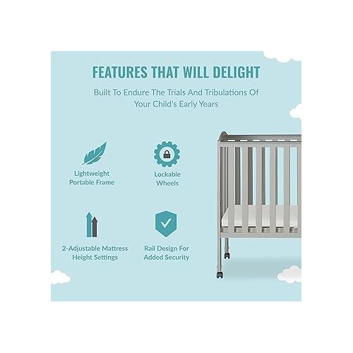  2 in 1 Folding Portable Crib in Cool Grey, Greenguard Gold Certified , 40x26x38 Inch (Pack of 1)