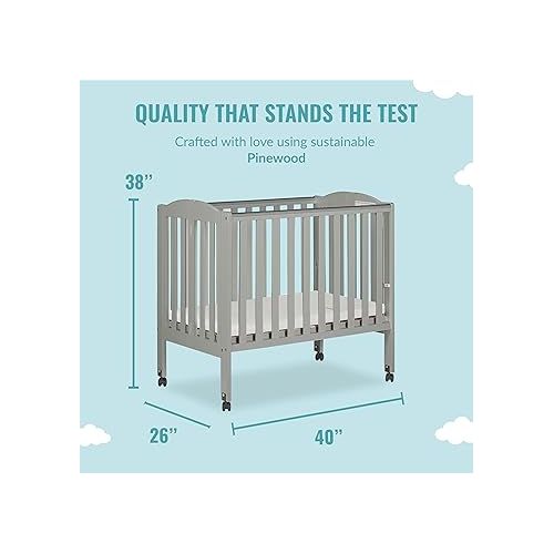  2 in 1 Folding Portable Crib in Cool Grey, Greenguard Gold Certified , 40x26x38 Inch (Pack of 1)