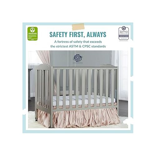  2 in 1 Folding Portable Crib in Cool Grey, Greenguard Gold Certified , 40x26x38 Inch (Pack of 1)