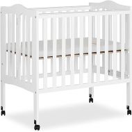2-In-1 Lightweight Folding Portable Stationary Side Crib In White, Greenguard Gold Certified, Baby Crib To Playpen, Folds Flat For Storage, Locking Wheels