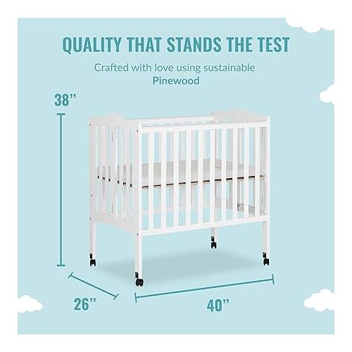  2-In-1 Lightweight Folding Portable Stationary Side Crib In White, Greenguard Gold Certified, Baby Crib To Playpen, Folds Flat For Storage, Locking Wheels