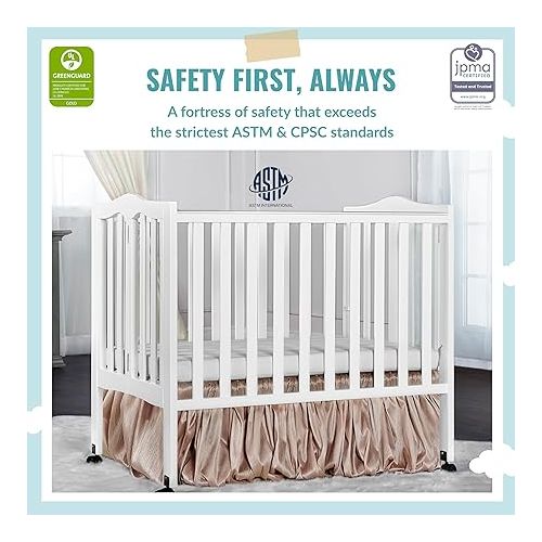  2-In-1 Lightweight Folding Portable Stationary Side Crib In White, Greenguard Gold Certified, Baby Crib To Playpen, Folds Flat For Storage, Locking Wheels