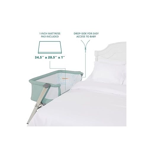  Skylar Bassinet and Bedside Sleeper in Mint, Lightweight and Portable Baby Bassinet, Five Position Adjustable Height, Easy to Fold and Carry Travel Bassinet, JPMA Certified