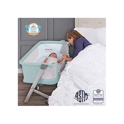  Skylar Bassinet and Bedside Sleeper in Mint, Lightweight and Portable Baby Bassinet, Five Position Adjustable Height, Easy to Fold and Carry Travel Bassinet, JPMA Certified