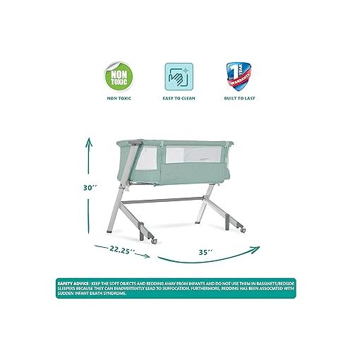  Skylar Bassinet and Bedside Sleeper in Mint, Lightweight and Portable Baby Bassinet, Five Position Adjustable Height, Easy to Fold and Carry Travel Bassinet, JPMA Certified