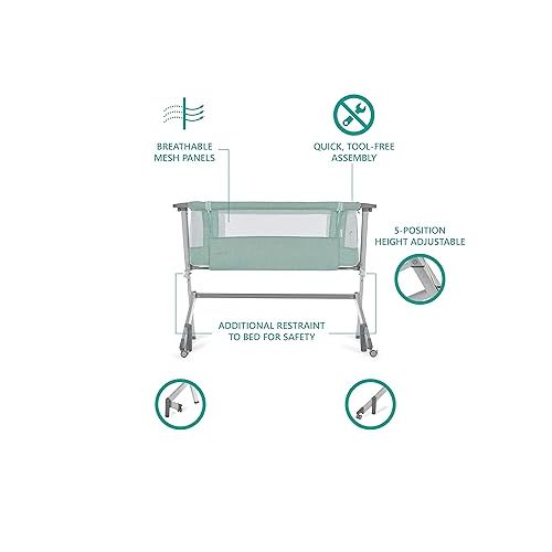  Skylar Bassinet and Bedside Sleeper in Mint, Lightweight and Portable Baby Bassinet, Five Position Adjustable Height, Easy to Fold and Carry Travel Bassinet, JPMA Certified