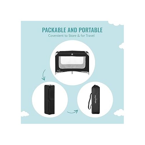  Zodiak Portable Playard in Black, Lightweight, Packable and Easy Setup Baby Playard, Breathable Mesh Sides and Soft Fabric - Comes with a Removable Padded Mat