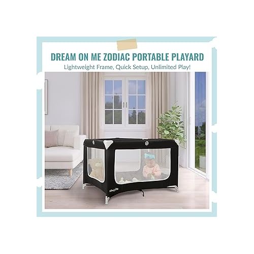  Zodiak Portable Playard in Black, Lightweight, Packable and Easy Setup Baby Playard, Breathable Mesh Sides and Soft Fabric - Comes with a Removable Padded Mat