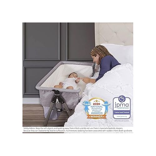  Lotus Bassinet and Bedside Sleeper in Grey, Lightweight and Portable Baby Bassinet, Adjustable Height Position, Easy to Fold and Carry Travel Bassinet- Carry Bag Included