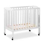 3 in 1 Portable Folding Stationary Side Crib in White, Greenguard Gold Certified, Safety Wheel with Locking Casters, Convertible, 3 Mattress Heights