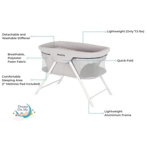  Dream On Me Traveler Portable Bassinet, Cloud Grey