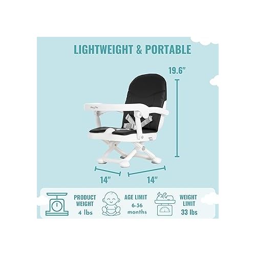  Munch N Go Booster Seat for Dining Table, Lightweight Compact Fold Travel Booster Seat, 3-in-1 Convertible, Four Level Height Adjustment and Easy Tray Removal