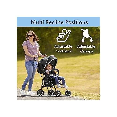  Vista Moonwalk Baby Stroller in Black, Lightweight Infant Stroller with Compact Fold, Multi-Position Recline Umbrella Stroller with Canopy, Extra Large Storage and Cup Holder