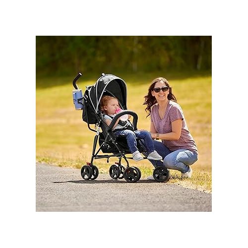  Vista Moonwalk Baby Stroller in Black, Lightweight Infant Stroller with Compact Fold, Multi-Position Recline Umbrella Stroller with Canopy, Extra Large Storage and Cup Holder