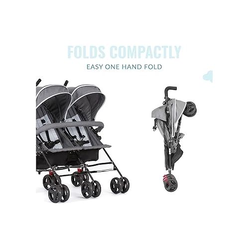  Volgo Twin Umbrella Stroller in Gray, Lightweight Double Stroller for Infant & Toddler, Compact Easy Fold, Large Storage Basket, Large and Adjustable Canopy