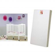 Dream On Me 2 in 1 Lightweight Folding Portable Stationary Side Crib, White and 3 Portable Crib Mattress, White