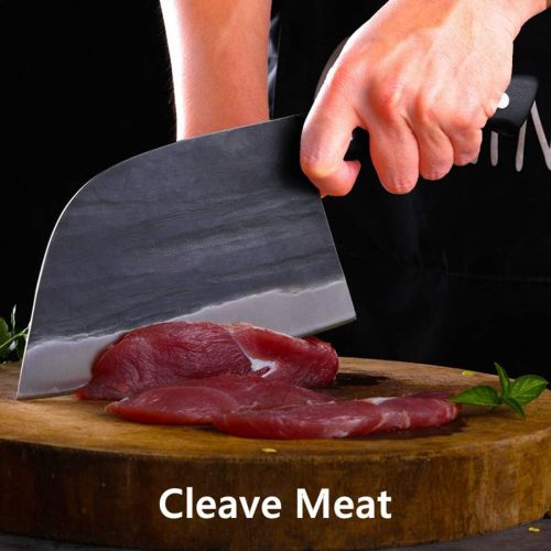  [아마존베스트]Dream Reach Professional Butcher Knife Handmade Forged Kitchen Chef Knife Full Tang High Carbon Clad Steel Butcher Cleaver with Leather Knife Sheath