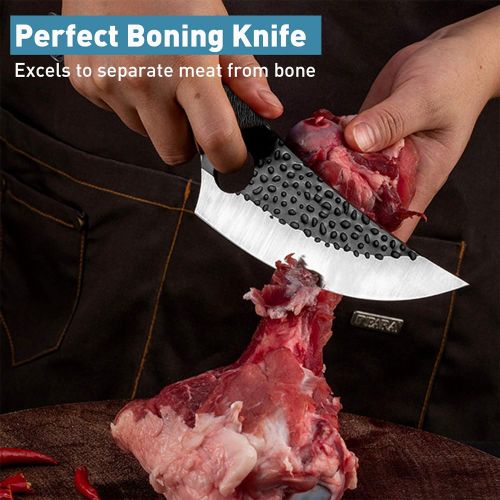 [아마존베스트]Dream Reach Butcher Knife Hand Forged Boning Knife Chefs Knife with Leather Case and Gift Box Filleting Knife Meat Knife Full Tang Kitchen Knife for Home, Excursion, BBQ