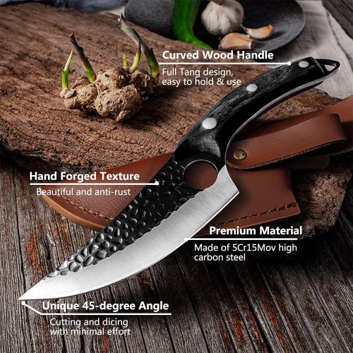  [아마존베스트]Dream Reach Butcher Knife Hand Forged Boning Knife Chefs Knife with Leather Case and Gift Box Filleting Knife Meat Knife Full Tang Kitchen Knife for Home, Excursion, BBQ