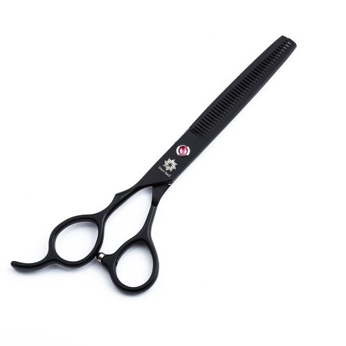  Dream Reach 7.0 Titanium Professional Left Handed Pet Grooming Scissors Set,Straight & Thinning & Curved Scissors 4pcs Set for Dog Grooming (Black)