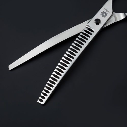  Dream Reach 7.5 inch Japan 440C Steel Downward Curved Dog Chunker Shears Professional Pet Grooming Thinning/Texturizing Scissors, 26 Fishbone-Shaped Teeth Chunkers Thinning Rate 40