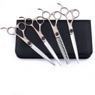 Dream Reach Premium Dog Grooming Scissors Kit - 4 Pieces Stainless Steel Pet Grooming Tool Set - Straight, Chunker and 2 Curved Sharp Shears for Small or Large Dogs, Cats or Other