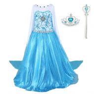 DreamHigh Girls Princess Elsa Costume Dress with Crown Wand Size 3-10 Years