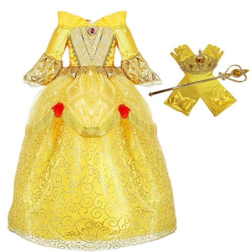  DreamHigh DH Princess Belle Yellow Deluxe Girls Costume Dress with Cosplay Accessories 3-10 Yrs