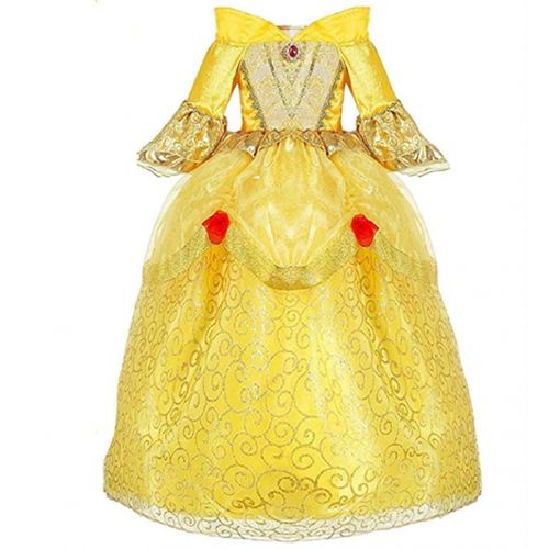  DreamHigh DH Princess Belle Yellow Deluxe Girls Costume Dress with Cosplay Accessories 3-10 Yrs