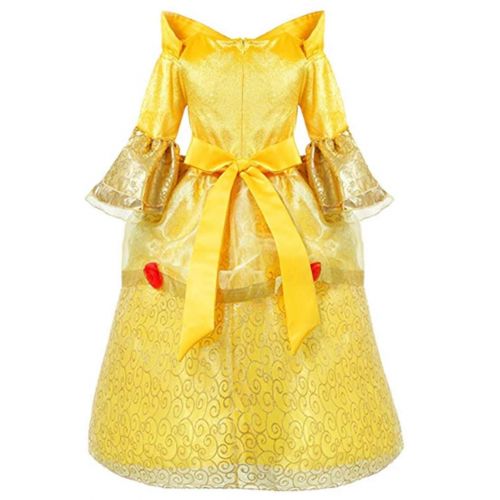  DreamHigh DH Princess Belle Yellow Deluxe Girls Costume Dress with Cosplay Accessories 3-10 Yrs