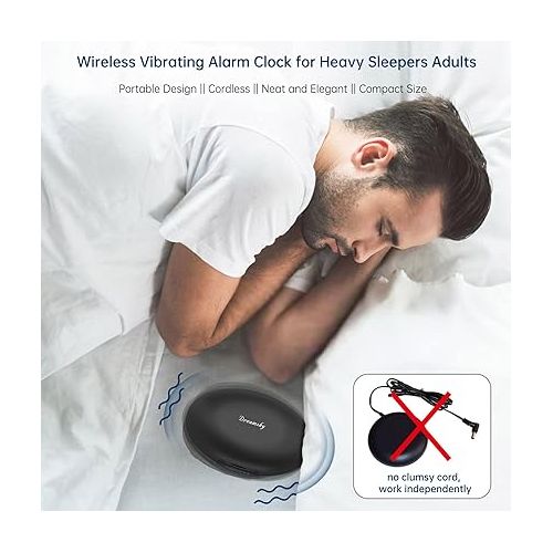  DreamSky Vibrating Alarm Clock for Heavy Sleepers Adults - Rechargeable Bed Shaker Under Pillow for Hearing Impaired, Battery Operated Alarm Clock for Bedroom, Travel, Auto Set, DST, Backlight
