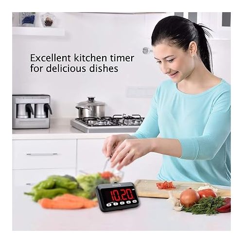  DreamSky Digital Kitchen Timer with Large Red LED Display, Count Up Countdown Timer for Classroom, Magnetic Digital Timer for Cooking/BBQ/Sports/Yoga, Battery Operated Timer with ON/Off Button