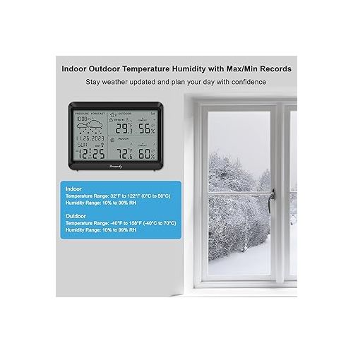  DreamSky Weather Station Wireless Indoor Outdoor Thermometer with Atomic Clock - Support Multiple Sensors Weather Forecast with Outside High/Low Temp Humidity for Home, Large Digital Display