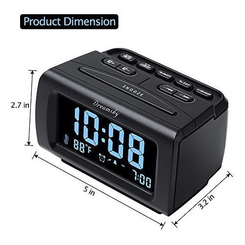  [아마존베스트]DreamSky Decent Alarm Clock Radio with FM Radio, USB Port for Charging, 1.2 Inch Blue Digit Display with Dimmer, Temperature Display, Snooze, Adjustable Alarm Volume, Sleep Timer.
