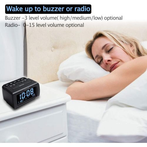  [아마존베스트]DreamSky Decent Alarm Clock Radio with FM Radio, USB Port for Charging, 1.2 Inch Blue Digit Display with Dimmer, Temperature Display, Snooze, Adjustable Alarm Volume, Sleep Timer.