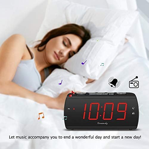  [아마존베스트]DreamSky Digital Alarm Clock Radio with USB Charging Port and FM Radios, Earphone Jack, Large 1.8 Inch LED Display with Dimmer, Snooze, Sleep Timer, Plug in Clock for Bedroom.