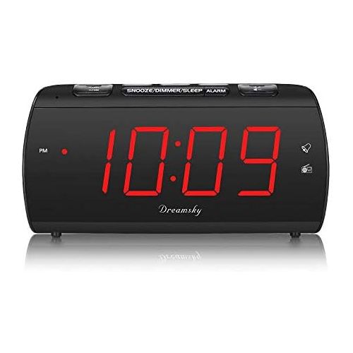  [아마존베스트]DreamSky Digital Alarm Clock Radio with USB Charging Port and FM Radios, Earphone Jack, Large 1.8 Inch LED Display with Dimmer, Snooze, Sleep Timer, Plug in Clock for Bedroom.